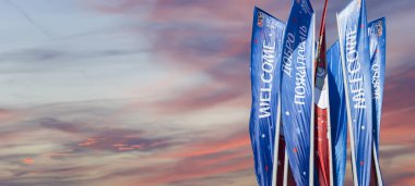 Moskova, Rusya June15, 2018: bayraklar 2018 Rusya'nın Dünya Kupası onuruna hoş geldiniz