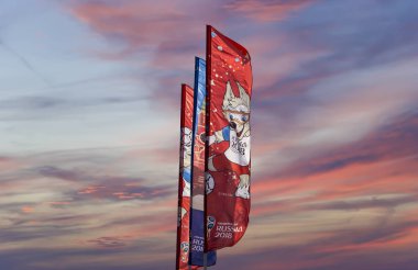 Moskova, Rusya June15, 2018: bayraklar 2018 Rusya'nın Dünya Kupası onuruna hoş geldiniz