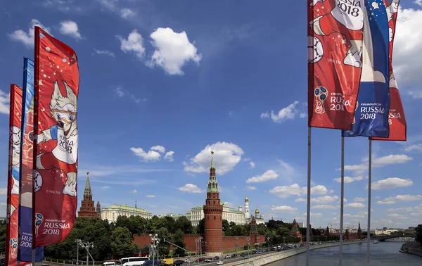 Moscow Russia June15 2018 Bandeiras Boas Vindas Nas Ruas Moscou — Fotografia de Stock
