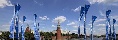 Moskova, Rusya June15, 2018: bayraklar 2018 Rusya'nın Dünya Kupası onuruna Moskova sokaklarında hoş geldiniz