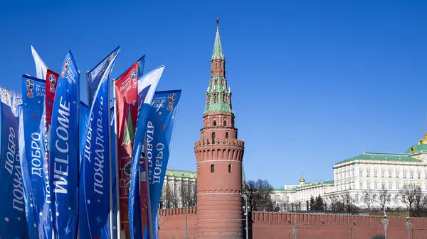 Москва Росія June15 2018 Ласкаво Просимо Прапори Вулицях Москви Честь — стокове фото