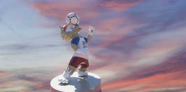Moskova, Rusya June15, 2018: Resmi maskotu 2018 FIFA Dünya Kupası Rusya--kurt Zabivaka '.