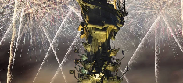 Moskova Rusya Ağustos 2018 Fireworks Piter Susuzluk Anıt Moskova Rusya — Stok fotoğraf