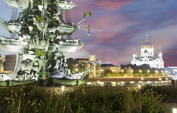 Moscou Russie Août 2018 Monument Piter Soif Moskow Russie Nuit — Photo