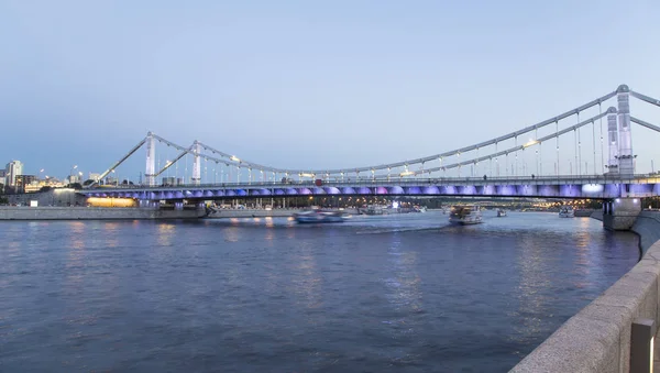 Moszkva Folyó Krimszki Vagy Krími Híd Éjjel Egy Acél Függőhíd — Stock Fotó