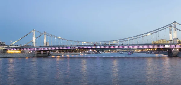 Moskva River Krymsky Crim Bridge Natten Hengebro Moskva Russland Brua – stockfoto