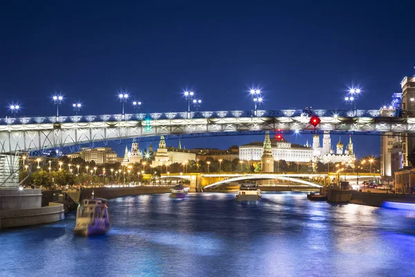 Kreml Moszkva Folyó Moszkva Oroszország Leg Népszerű Nézet Moszkva Éjszakai — Stock Fotó