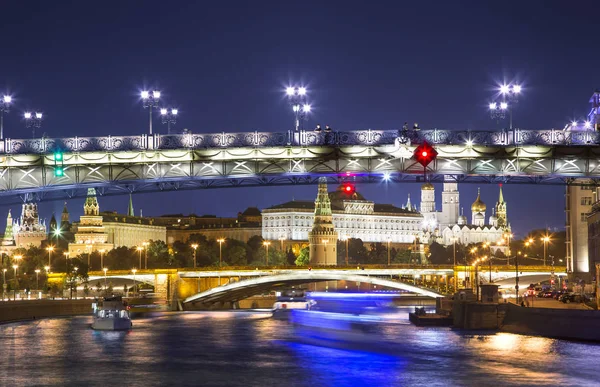 Nacht Uitzicht Het Kremlin Rivier Moskva Moskou Rusland Populairste Weergave — Stockfoto