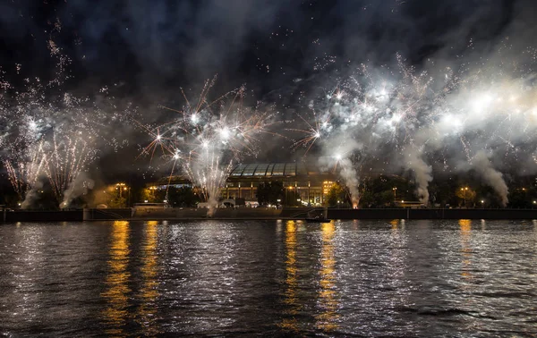 Mosca Russia Agosto 2013 Fuochi Artificio Sulla Grande Arena Sportiva — Foto Stock