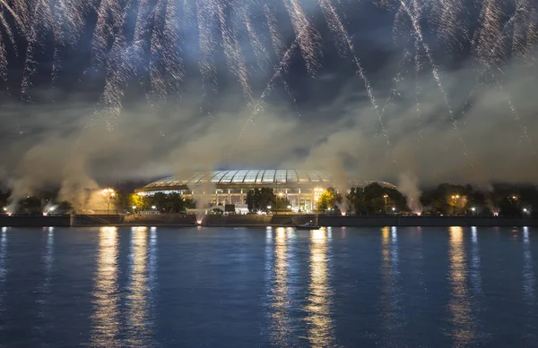 Moscou Russie Août 2013 Feux Artifice Sur Grande Arène Sportive — Photo