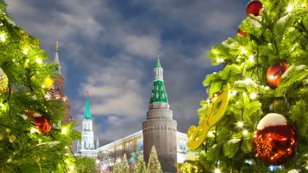 Natal Feriados Ano Novo Iluminação Perto Kremlin Moscou Noite Rússia — Vídeo de Stock