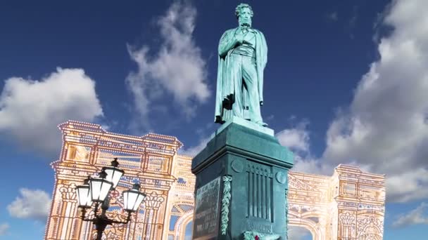 Monumento Pushkin Centro Cidade Moscou Rússia — Vídeo de Stock