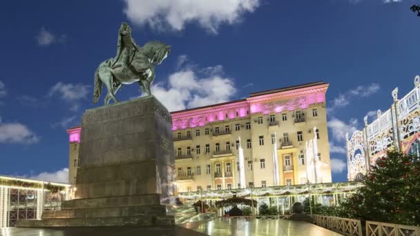 Kerstmis Nieuwjaar Vakantie Verlichting Het Centrum Van Moskou Tverskaya Vierkante — Stockvideo