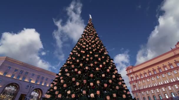 Weihnachten Feiertage Dekoration Lubyanskaya Lubyanka Platz Abend Moskau Russland — Stockvideo