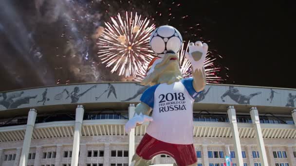 Moscú Rusia Agosto 2018 Fuegos Artificiales Sobre Mascota Oficial Copa — Vídeo de stock