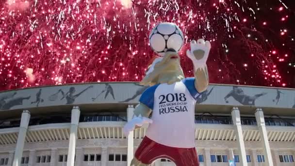 Moscow Rússia Agosto 2018 Fogos Artifício Sobre Mascote Oficial Copa — Vídeo de Stock