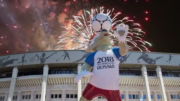 Moscow Rússia Agosto 2018 Fogos Artifício Sobre Mascote Oficial Copa — Vídeo de Stock