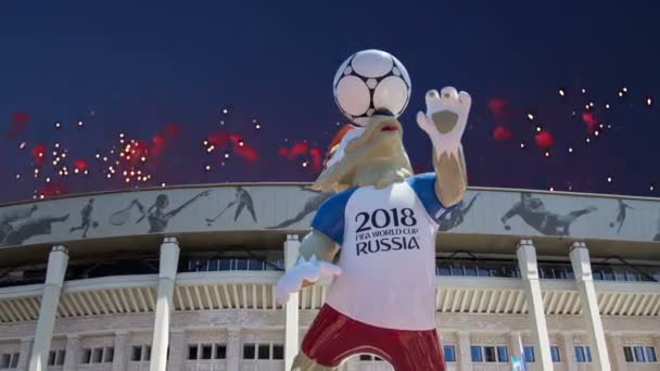 Moscú Rusia Agosto 2018 Fuegos Artificiales Sobre Mascota Oficial Copa — Vídeos de Stock