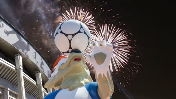 Moscú Rusia Agosto 2018 Fuegos Artificiales Sobre Mascota Oficial Copa — Vídeos de Stock