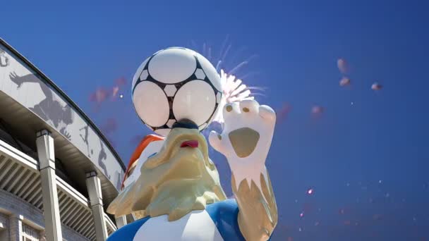 Moscú Rusia Agosto 2018 Fuegos Artificiales Sobre Mascota Oficial Copa — Vídeos de Stock