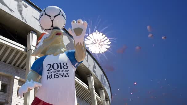 Moscou Russie Août 2018 Feux Artifice Sur Mascotte Officielle Coupe — Video