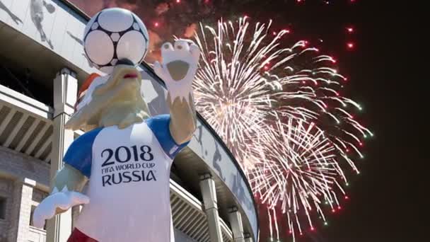 Moscú Rusia Agosto 2018 Fuegos Artificiales Sobre Mascota Oficial Copa — Vídeo de stock