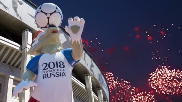 Moscow Rússia Agosto 2018 Fogos Artifício Sobre Mascote Oficial Copa — Vídeo de Stock