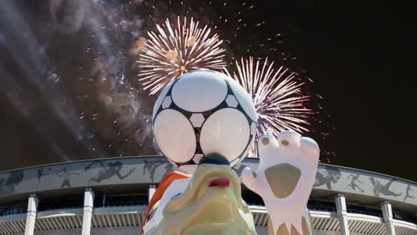 Moscú Rusia Agosto 2018 Fuegos Artificiales Sobre Mascota Oficial Copa — Vídeos de Stock