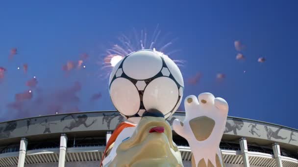 Moscú Rusia Agosto 2018 Fuegos Artificiales Sobre Mascota Oficial Copa — Vídeos de Stock