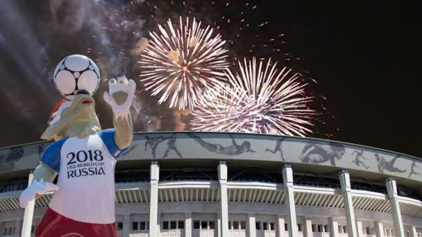 Moscú Rusia Agosto 2018 Fuegos Artificiales Sobre Mascota Oficial Copa — Vídeo de stock