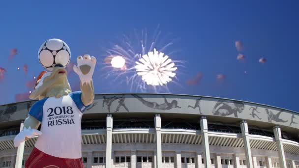 Moskau Russland August 2018 Feuerwerk Über Dem Offiziellen Maskottchen Der — Stockvideo