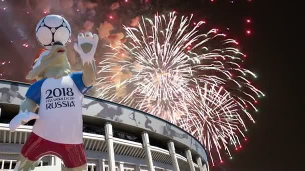 Moscow Rússia Agosto 2018 Fogos Artifício Sobre Mascote Oficial Copa — Vídeo de Stock