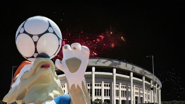 Moscú Rusia Agosto 2018 Fuegos Artificiales Sobre Mascota Oficial Copa — Vídeos de Stock