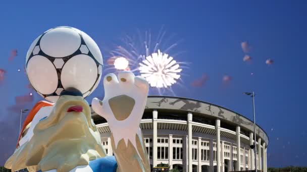 Moscú Rusia Agosto 2018 Fuegos Artificiales Sobre Mascota Oficial Copa — Vídeo de stock