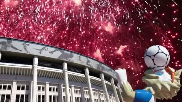 Moscow Rússia Agosto 2018 Fogos Artifício Sobre Mascote Oficial Copa — Vídeo de Stock