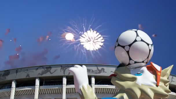 Moscú Rusia Agosto 2018 Fuegos Artificiales Sobre Mascota Oficial Copa — Vídeo de stock