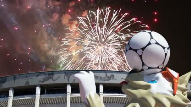 Moscú Rusia Agosto 2018 Fuegos Artificiales Sobre Mascota Oficial Copa — Vídeos de Stock