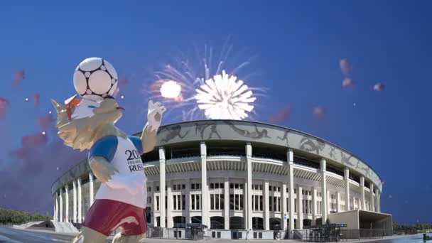 Moskou Rusland Augustus 2018 Vuurwerk Officiële Mascotte Van Het Van — Stockvideo