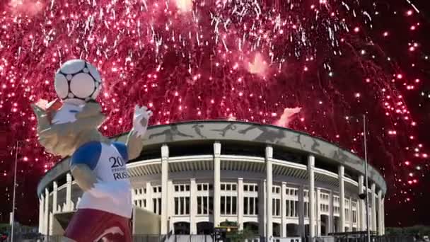 Moscú Rusia Agosto 2018 Fuegos Artificiales Sobre Mascota Oficial Copa — Vídeos de Stock