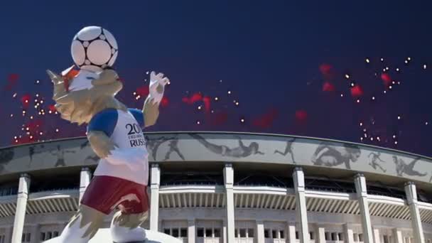 Moscú Rusia Agosto 2018 Fuegos Artificiales Sobre Mascota Oficial Copa — Vídeos de Stock