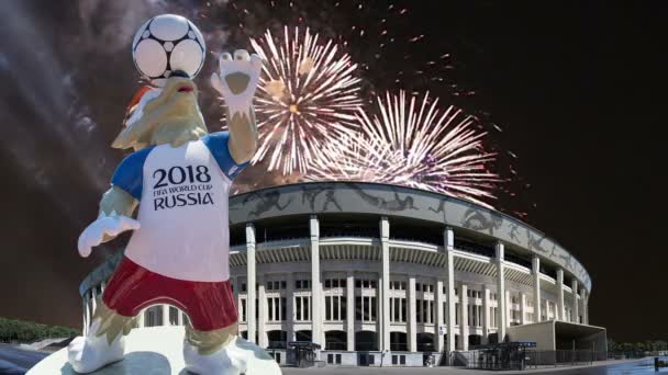 Moscow Rússia Agosto 2018 Fogos Artifício Sobre Mascote Oficial Copa — Vídeo de Stock
