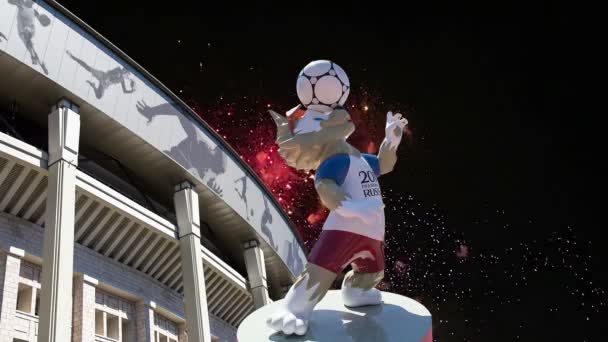 Moscow Rússia Agosto 2018 Fogos Artifício Sobre Mascote Oficial Copa — Vídeo de Stock