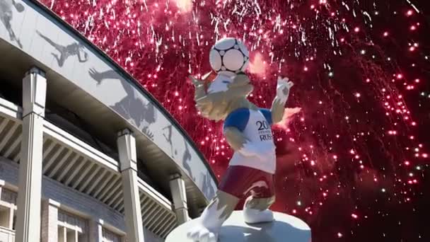 Moscú Rusia Agosto 2018 Fuegos Artificiales Sobre Mascota Oficial Copa — Vídeos de Stock