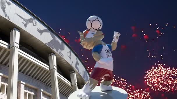 Moscú Rusia Agosto 2018 Fuegos Artificiales Sobre Mascota Oficial Copa — Vídeo de stock