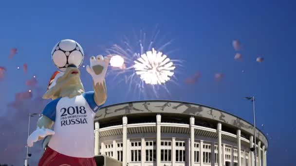 Moskou Rusland Augustus 2018 Vuurwerk Officiële Mascotte Van Het Van — Stockvideo