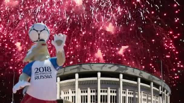 Augusztus 2018 Ban Moszkvában Tűzijáték Alatt Hivatalos Kabalája 2018 Világbajnokságon — Stock videók