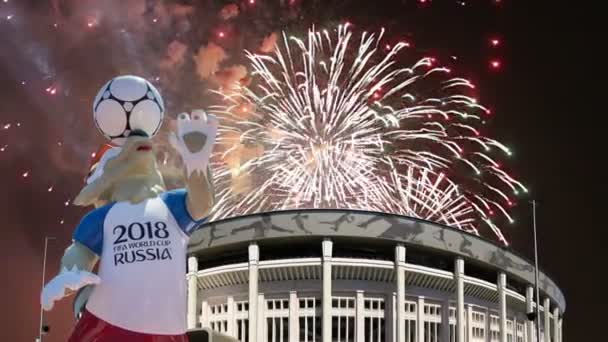 Mosca Russia Agosto 2018 Fuochi Artificio Sulla Mascotte Ufficiale Della — Video Stock