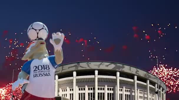 Moscú Rusia Agosto 2018 Fuegos Artificiales Sobre Mascota Oficial Copa — Vídeo de stock