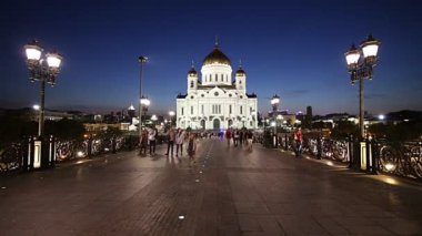 Moskova, Rusya 17 Ağustos 2018: Mesih İsa Katedrali (gece), Moskova, Rusya Federasyonu 