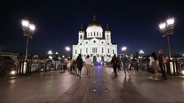 Moskva Augusti 2018 Kristus Frälsaren Katedralen Natten Moskva Ryssland — Stockvideo